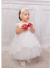 Cap Sleeves Ivory Sequined Lace Tulle Flower Girl Dress